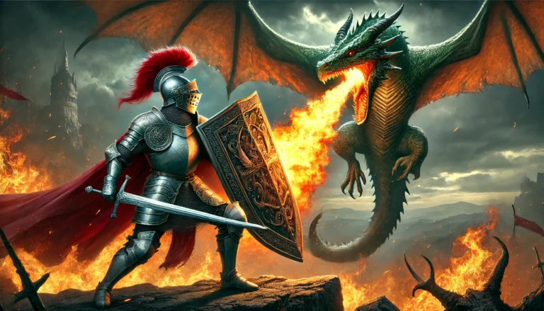 Knight fighting a dragon