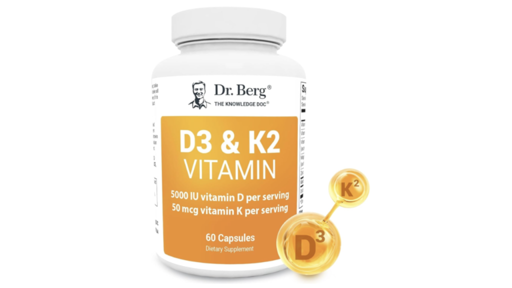 Dr. Berg D3 K2 Vitamin 5000 IU w/MCT Powder - Includes 50 mcg MK7 Vitamin K2, Purified Bile Salts, Zinc & Magnesium for Ultimate Absorption - K2 D3